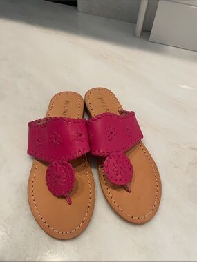 Jack Rogers Hot Pink Leather Toe-Post Sandals